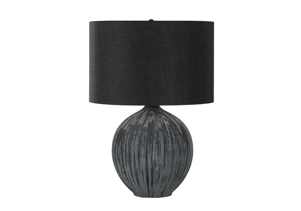Homeroots 23" Black Ceramic Round Table Lamp With Black Drum Shade   545805