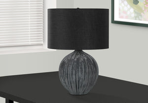 Homeroots 23" Black Ceramic Round Table Lamp With Black Drum Shade   545805