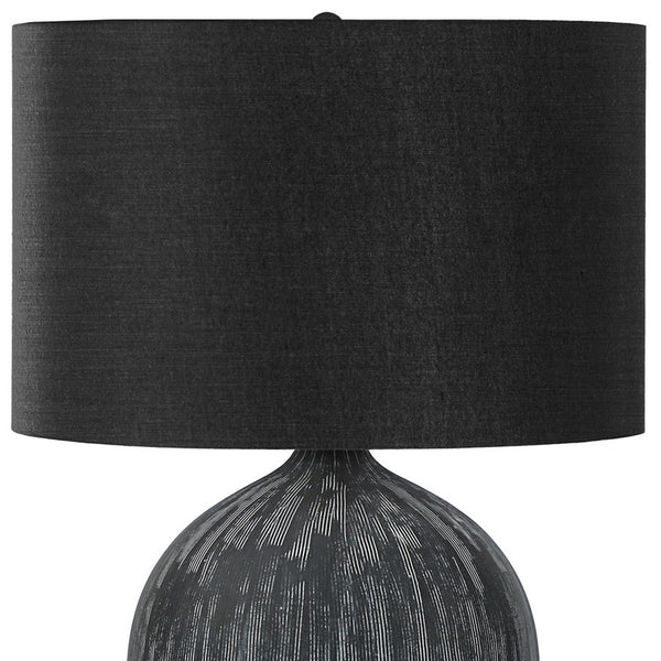 Homeroots 23" Black Ceramic Round Table Lamp With Black Drum Shade   545805
