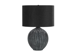Homeroots 23" Black Ceramic Round Table Lamp With Black Drum Shade   545805