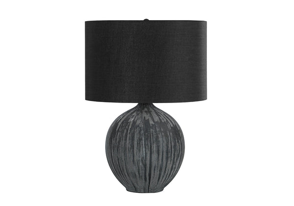 Homeroots 23" Black Ceramic Round Table Lamp With Black Drum Shade   545805