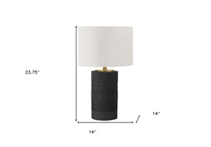 HomeRoots 24" Black Cylinder Table Lamp with Smart Control and Elegant Ivory Drum Shade for Modern Living Spaces 545806