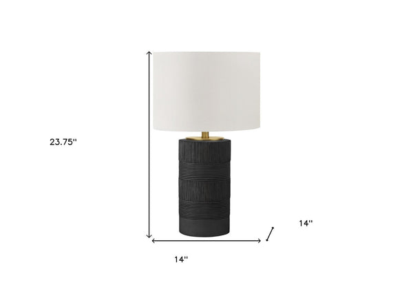 HomeRoots 24" Black Cylinder Table Lamp with Smart Control and Elegant Ivory Drum Shade for Modern Living Spaces 545806