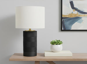 HomeRoots 24" Black Cylinder Table Lamp with Smart Control and Elegant Ivory Drum Shade for Modern Living Spaces 545806