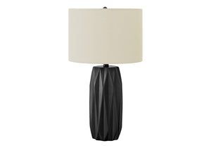 Homeroots 25" Black Ceramic Geometric Table Lamp With Ivory Drum Shade   545807