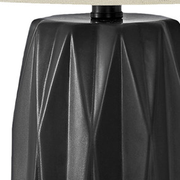Homeroots 25" Black Ceramic Geometric Table Lamp With Ivory Drum Shade   545807