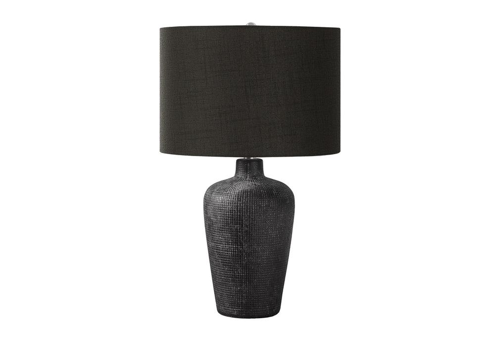 Homeroots 24" Black Ceramic Round Table Lamp With Black Drum Shade   545808
