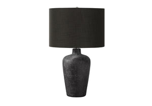 Homeroots 24" Black Ceramic Round Table Lamp With Black Drum Shade   545808
