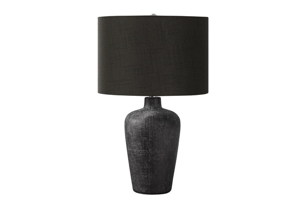 Homeroots 24" Black Ceramic Round Table Lamp With Black Drum Shade   545808
