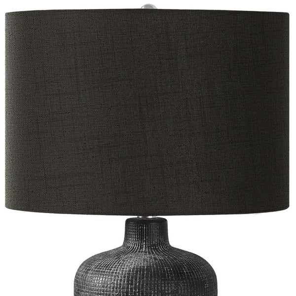 Homeroots 24" Black Ceramic Round Table Lamp With Black Drum Shade   545808