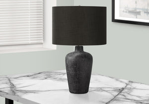 Homeroots 24" Black Ceramic Round Table Lamp With Black Drum Shade   545808