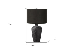 HomeRoots 24" Modern Black Ceramic Table Lamp with Linen Drum Shade - Stylish Ambient Lighting for Any Room 545808