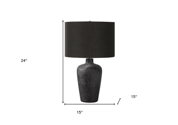 HomeRoots 24" Modern Black Ceramic Table Lamp with Linen Drum Shade - Stylish Ambient Lighting for Any Room 545808