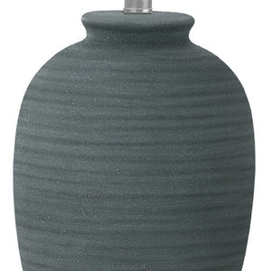 Homeroots 24" Blue And Silver Ceramic Round Table Lamp With Ivory Drum Shade   545809