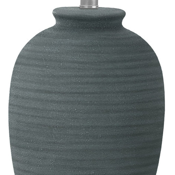 Homeroots 24" Blue And Silver Ceramic Round Table Lamp With Ivory Drum Shade   545809