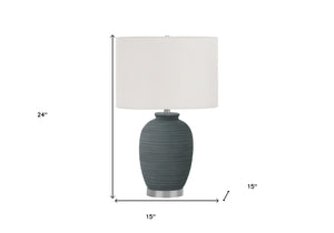 HomeRoots 24" Blue and Silver Ceramic Table Lamp with Ivory Shade - Modern Elegance for Any Room Decor 545809