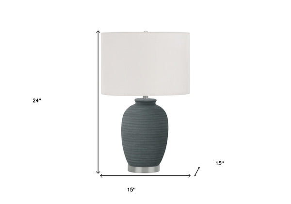 HomeRoots 24" Blue and Silver Ceramic Table Lamp with Ivory Shade - Modern Elegance for Any Room Decor 545809
