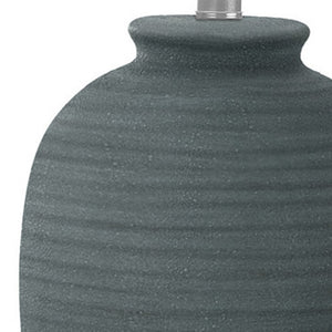 Homeroots 24" Blue And Silver Ceramic Round Table Lamp With Ivory Drum Shade   545809