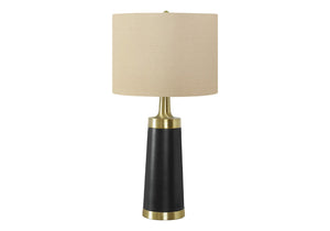 HomeRoots 28" Black and Gold Modern Cylinder Table Lamp - Smart-Enabled with Beige Linen Shade for Versatile Lighting 545810