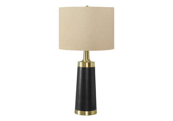 HomeRoots 28" Black and Gold Modern Cylinder Table Lamp - Smart-Enabled with Beige Linen Shade for Versatile Lighting 545810
