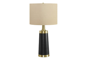 HomeRoots 28" Black and Gold Modern Cylinder Table Lamp - Smart-Enabled with Beige Linen Shade for Versatile Lighting 545810