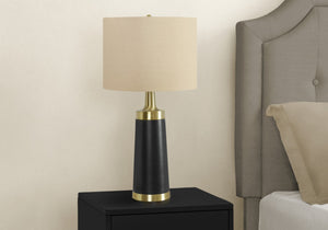 HomeRoots 28" Black and Gold Modern Cylinder Table Lamp - Smart-Enabled with Beige Linen Shade for Versatile Lighting 545810