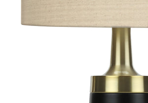 HomeRoots 28" Black and Gold Modern Cylinder Table Lamp - Smart-Enabled with Beige Linen Shade for Versatile Lighting 545810
