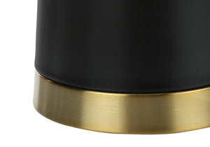 HomeRoots 28" Black and Gold Modern Cylinder Table Lamp - Smart-Enabled with Beige Linen Shade for Versatile Lighting 545810