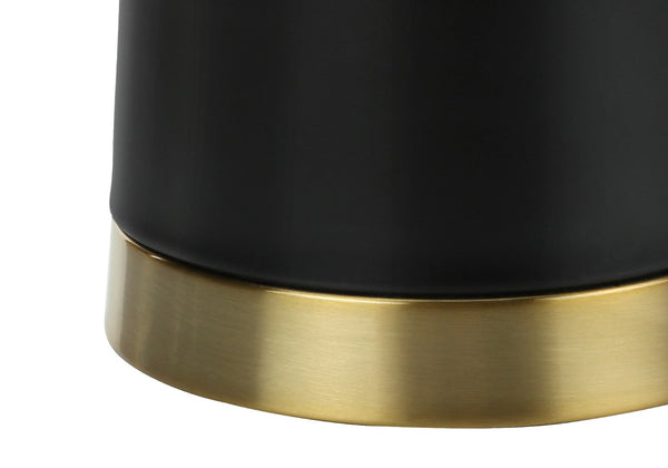 HomeRoots 28" Black and Gold Modern Cylinder Table Lamp - Smart-Enabled with Beige Linen Shade for Versatile Lighting 545810