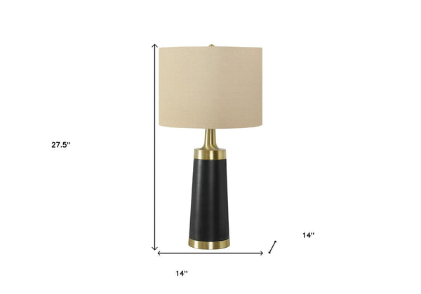 HomeRoots 28" Black and Gold Modern Cylinder Table Lamp - Smart-Enabled with Beige Linen Shade for Versatile Lighting 545810
