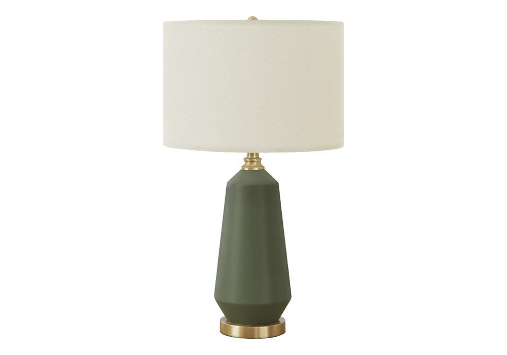 HomeRoots 26" Elegant Green Ceramic Table Lamp with Ivory Shade – Modern Geometric Design for Any Room Decor 545811