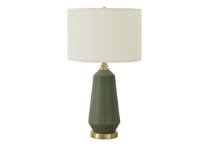 HomeRoots 26" Elegant Green Ceramic Table Lamp with Ivory Shade – Modern Geometric Design for Any Room Decor 545811