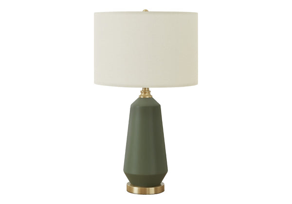 HomeRoots 26" Elegant Green Ceramic Table Lamp with Ivory Shade – Modern Geometric Design for Any Room Decor 545811