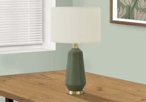 HomeRoots 26" Elegant Green Ceramic Table Lamp with Ivory Shade – Modern Geometric Design for Any Room Decor 545811