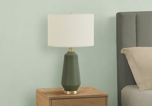 HomeRoots 26" Elegant Green Ceramic Table Lamp with Ivory Shade – Modern Geometric Design for Any Room Decor 545811