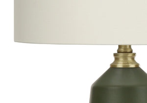 HomeRoots 26" Elegant Green Ceramic Table Lamp with Ivory Shade – Modern Geometric Design for Any Room Decor 545811