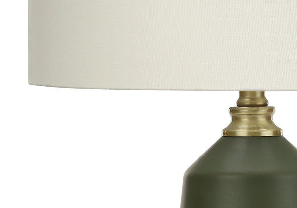 HomeRoots 26" Elegant Green Ceramic Table Lamp with Ivory Shade – Modern Geometric Design for Any Room Decor 545811