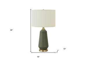 HomeRoots 26" Elegant Green Ceramic Table Lamp with Ivory Shade – Modern Geometric Design for Any Room Decor 545811