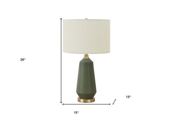 HomeRoots 26" Elegant Green Ceramic Table Lamp with Ivory Shade – Modern Geometric Design for Any Room Decor 545811