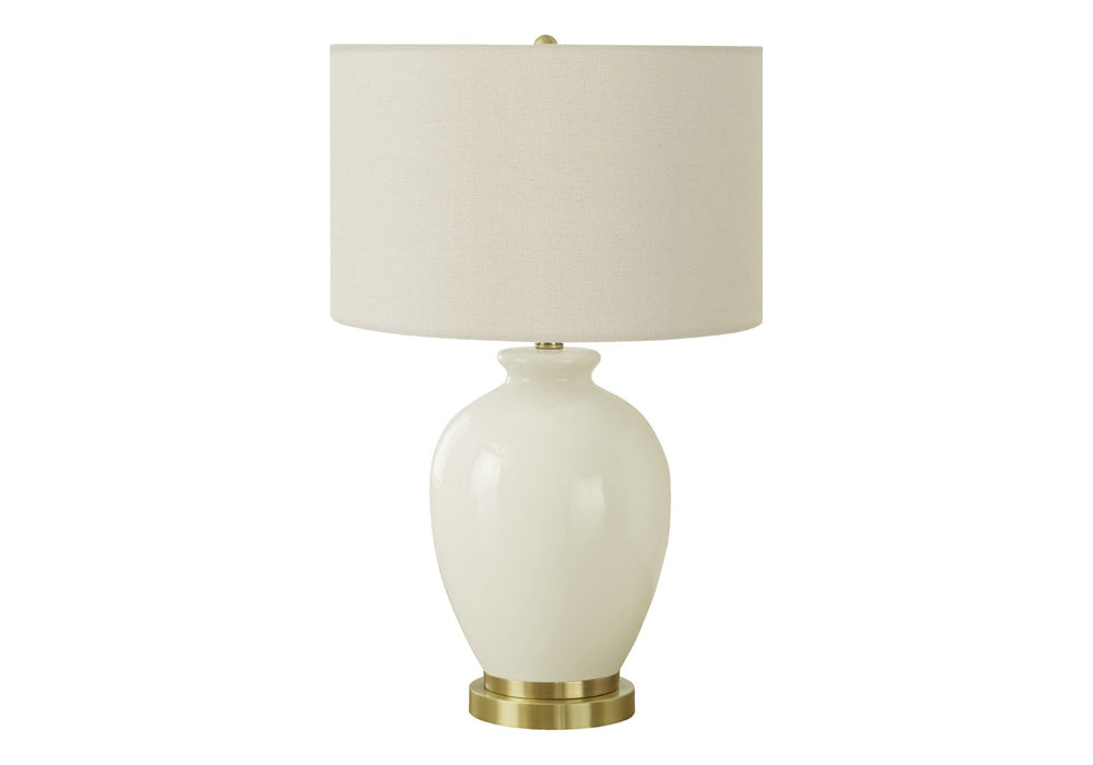 HomeRoots 26" Gold and Ivory Ceramic Urn Table Lamp – Elegant Cream Shade for Ambient Lighting in Any Space 545812