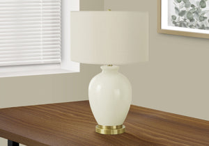 HomeRoots 26" Gold and Ivory Ceramic Urn Table Lamp – Elegant Cream Shade for Ambient Lighting in Any Space 545812