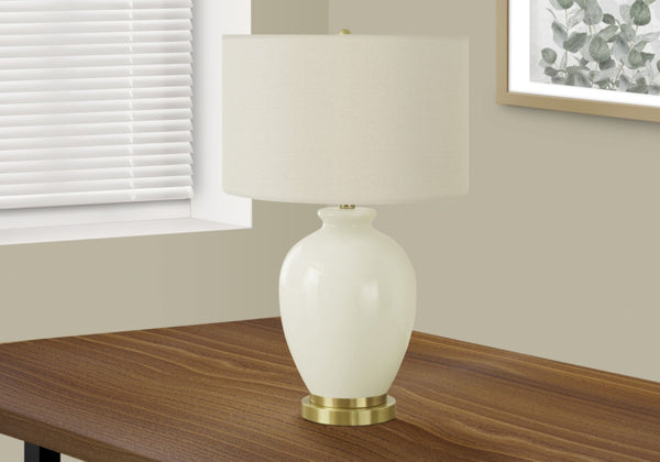 HomeRoots 26" Gold and Ivory Ceramic Urn Table Lamp – Elegant Cream Shade for Ambient Lighting in Any Space 545812