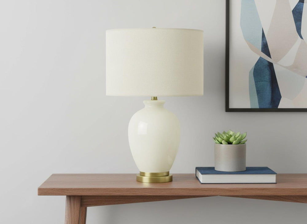 HomeRoots 26" Gold and Ivory Ceramic Urn Table Lamp – Elegant Cream Shade for Ambient Lighting in Any Space 545812