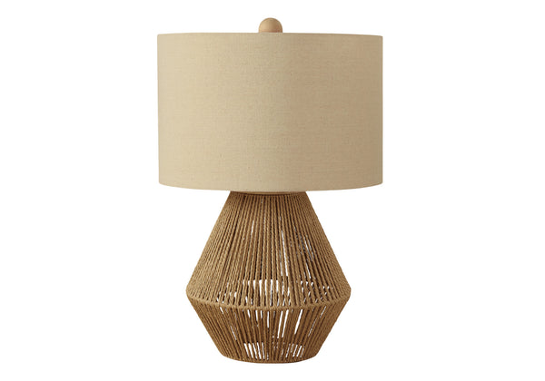 Homeroots 22" Brown Rattan Geometric Table Lamp With Beige Drum Shade   545814