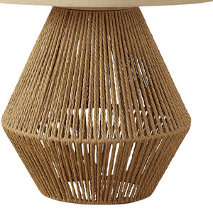 Homeroots 22" Brown Rattan Geometric Table Lamp With Beige Drum Shade   545814