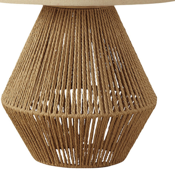Homeroots 22" Brown Rattan Geometric Table Lamp With Beige Drum Shade   545814