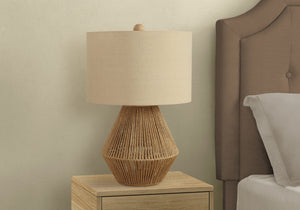 Homeroots 22" Brown Rattan Geometric Table Lamp With Beige Drum Shade   545814