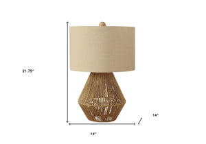 HomeRoots 22" Brown Rattan Geometric Table Lamp with Beige Shade – Cozy Lighting for Bohemian & Coastal Decor 545814