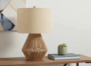 HomeRoots 22" Brown Rattan Geometric Table Lamp with Beige Shade – Cozy Lighting for Bohemian & Coastal Decor 545814