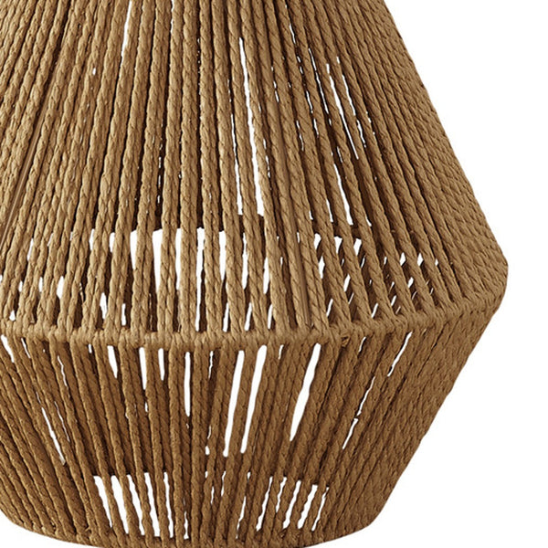 Homeroots 22" Brown Rattan Geometric Table Lamp With Beige Drum Shade   545814